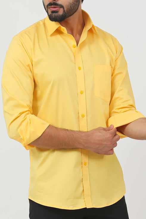 Veshbhoshaa Bluebird Men'S Yellow Cotton Lycra Formal Shirt